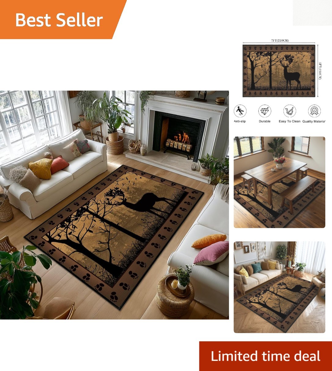 Vintage Style 5×7 Cabin Rug – Ultra-Thin, Soft Microfiber for Cozy Living Spaces