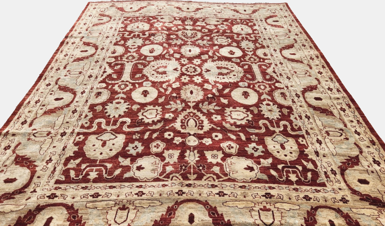 ANTIQUITY HAND-KNOTTED TURKISH OUSHAK TRIBAL-ZIGLAR WOOL MUTED RUG 9′ X 12′