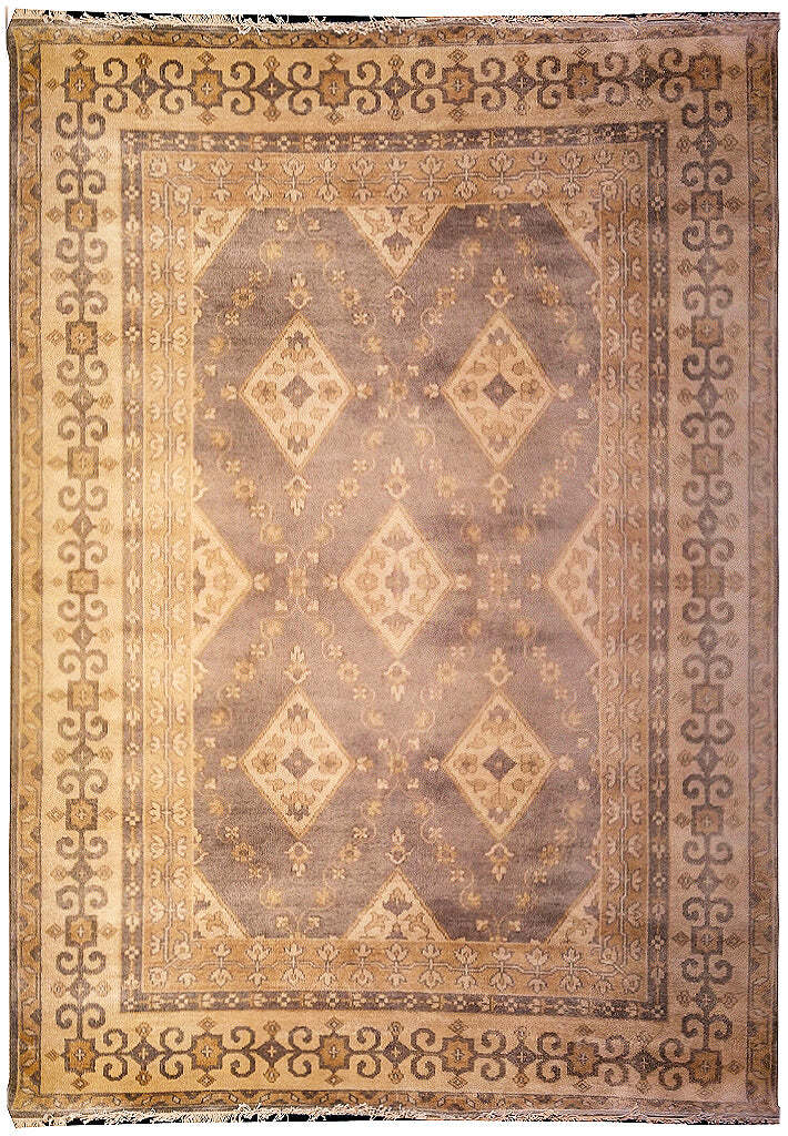 6′ x 9′ Hand-knotted Chobi Rug Light Gray Blue Geometric Oushak #F-5651