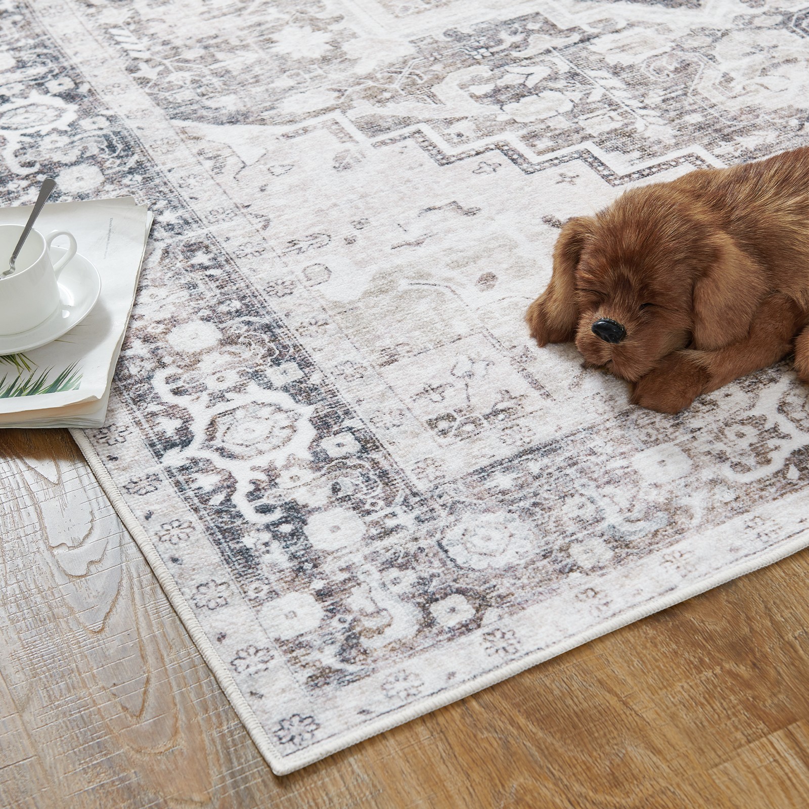 5×7 FT Washable Rug Hallway Rug Indoor Vintage Soft Runner Retro Carpet gray