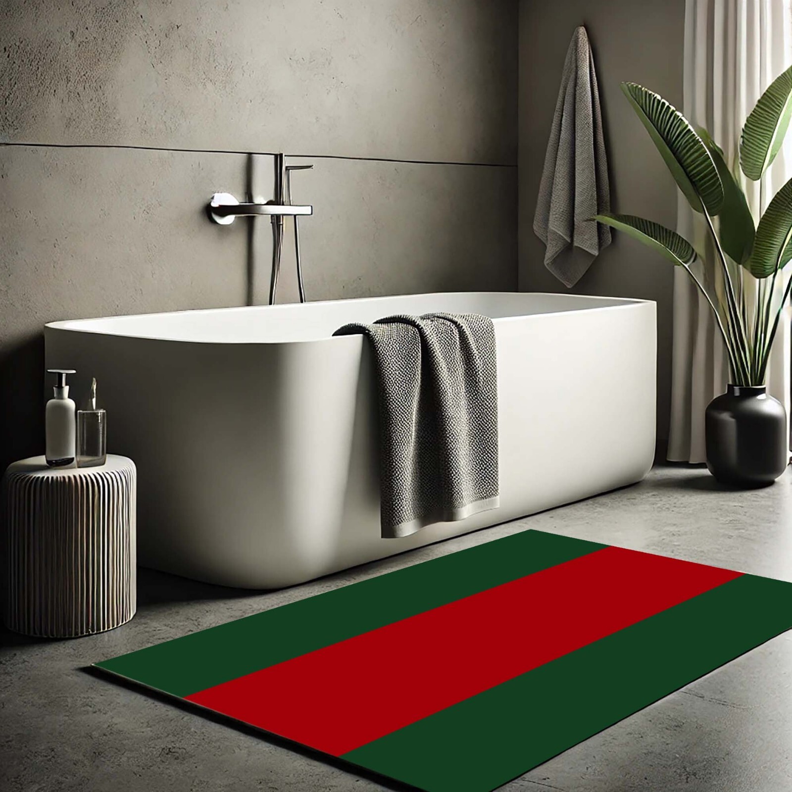 Red Green Runner, Minimalist Hall Rug, Modern Stripe Rug, Elegant Floor Mat