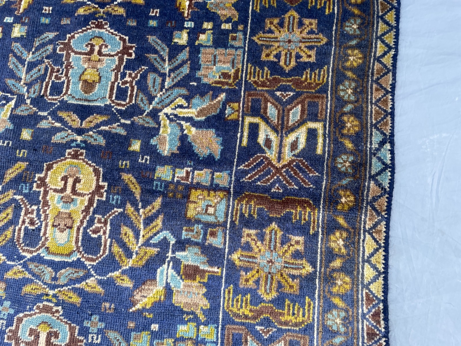 2×4 Afghan Baluchi Rug Handmade Wool Blue Tribal Carpet With Floral And Bird