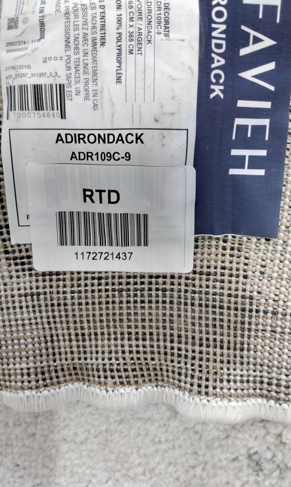 IVORY / SILVER 9′ X 12′ Missing Thread Rug, Reduced Price 1172721437 ADR109C-9