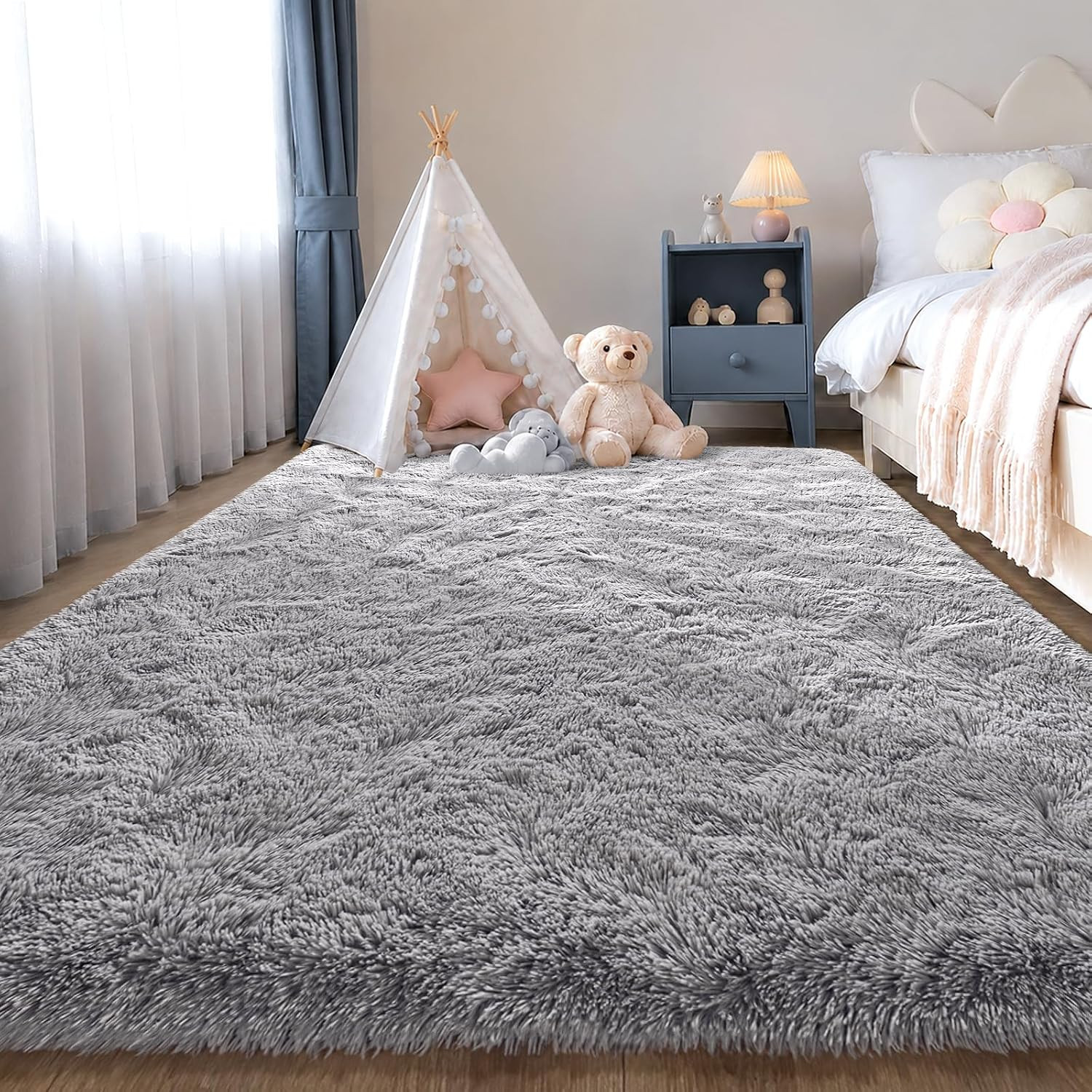 Zentavio Area Rugs for Living Room Grey Rugs for Bedroom 4X6 Carpet Fluffy Furry