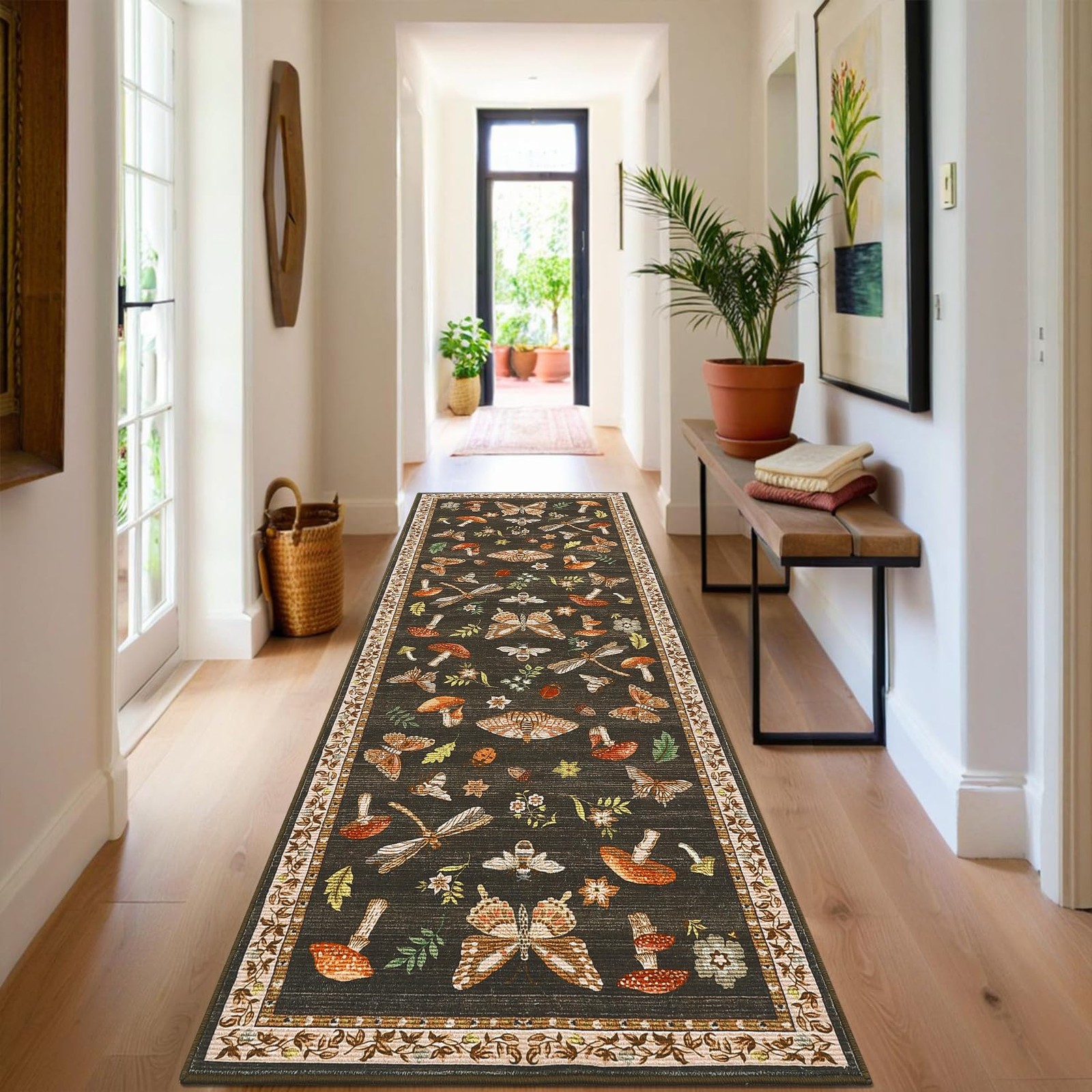 Mushroom Insect Washable Rug 2×6 Runners for Hallways, Boho Kitchen Runner Ru…