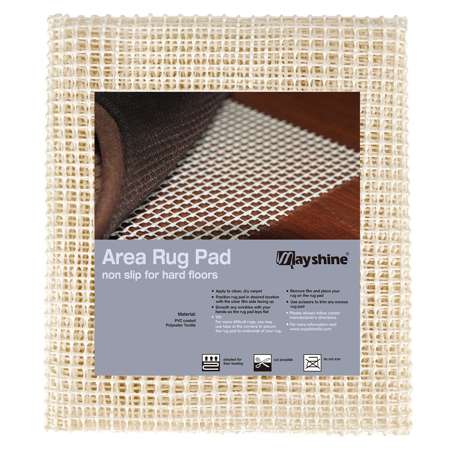 MAYSHINE Non-Slip Area Rug Pad Mat 6′ x 9′ (Rectangular), Cream White