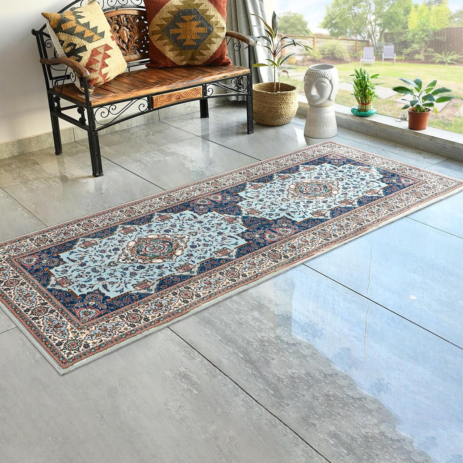 Runner Rug for Bedroom, 2x6Ft Machine Washable Area Rugs, Vintage Non-Slip Low P