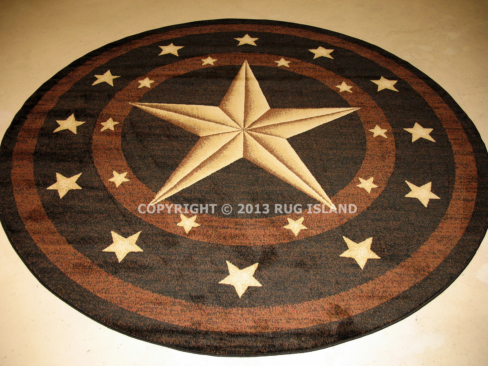 Round Texas Star Rustic Cowboy Western Black Brown Area Rug **Free Shipping**