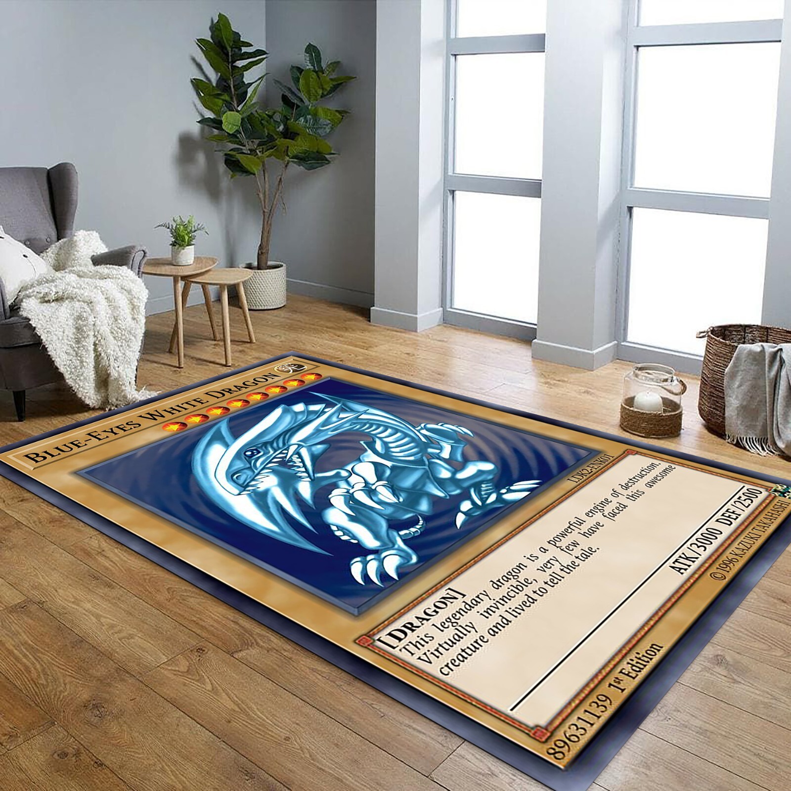 Blue-Eyes White Dragon Rug, Game Card Mat, Anime Rug, Yugioh Card, Game Card Rug
