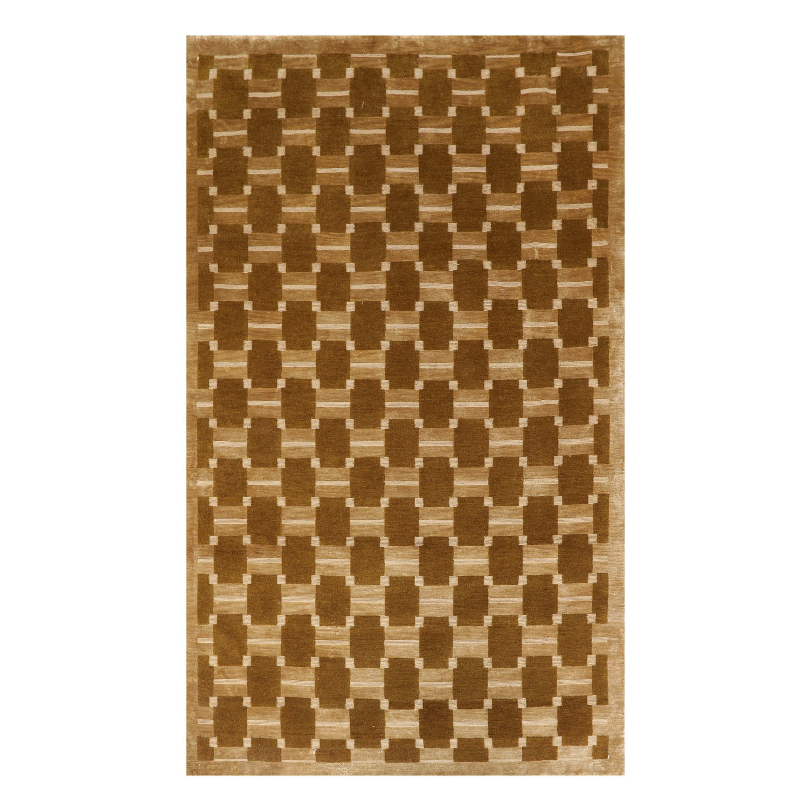 3’11” x 5’11” Hand Knotted Tibetan Wool & Silk Basket Weave Area Rug Brown 4×6
