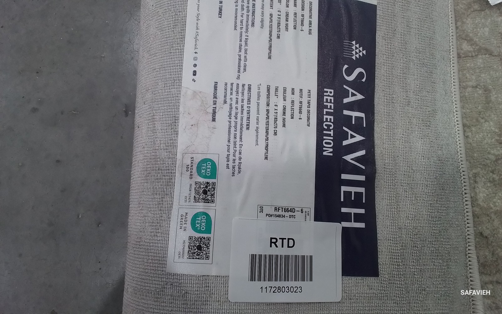 CREME / IVORY 6′-0″ x 9′-0″ Back Stain Rug, Reduced Price 1172803023 RFT664D-6