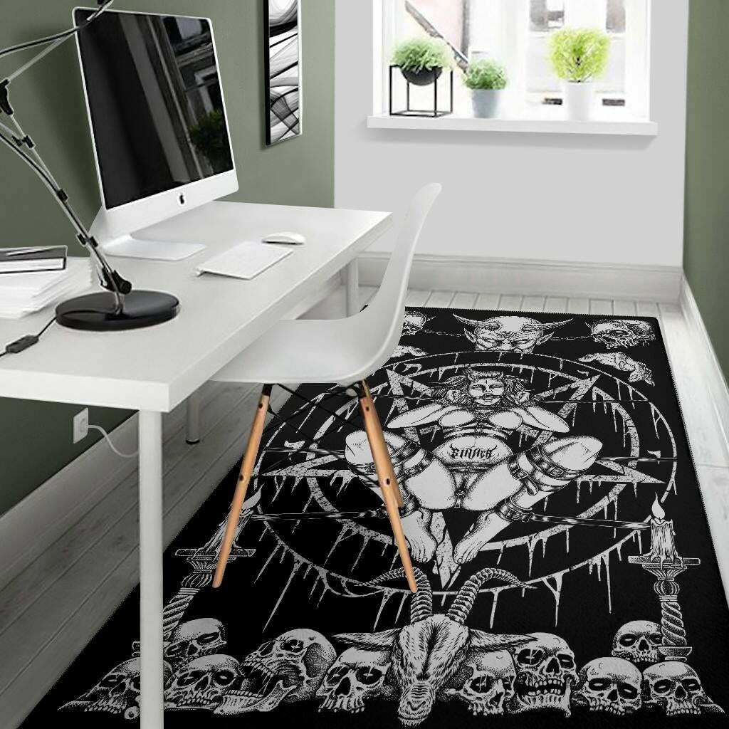 Skull Demon Satanic Baphomet Goat Satanic Over The Sinner Area Rug Edit Version