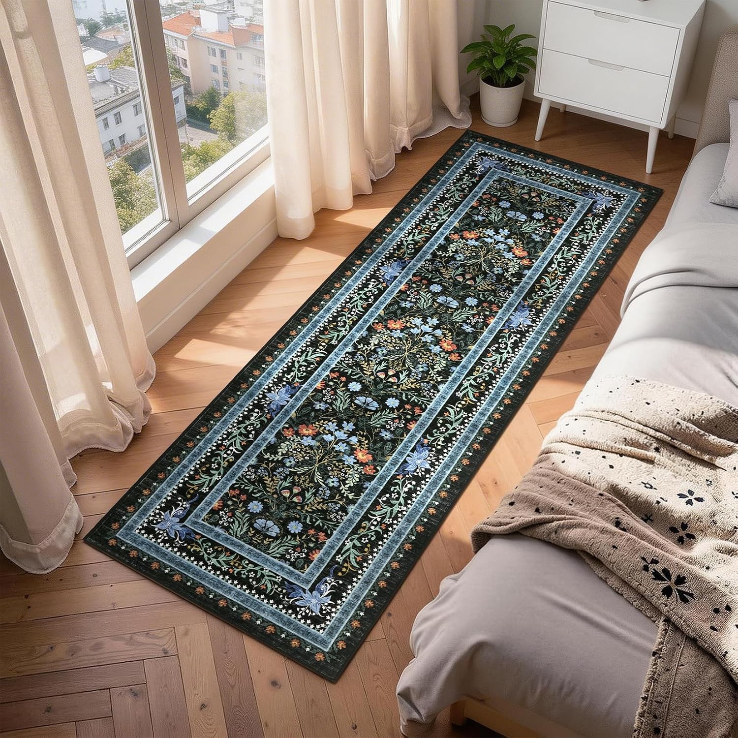 Vintage Boho Floral 5×7 Area Rug Washable Non Slip Living Dining Bedroom Nursery