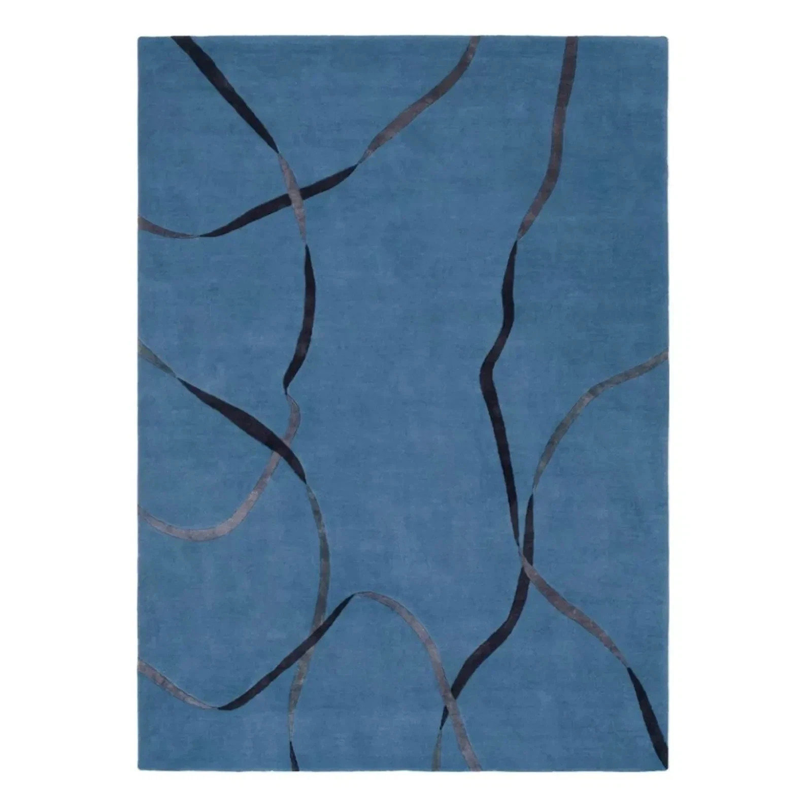 Modern Blue Abstract Rug – Hand Tufted Wool Area Rug, Minimalist Organic
