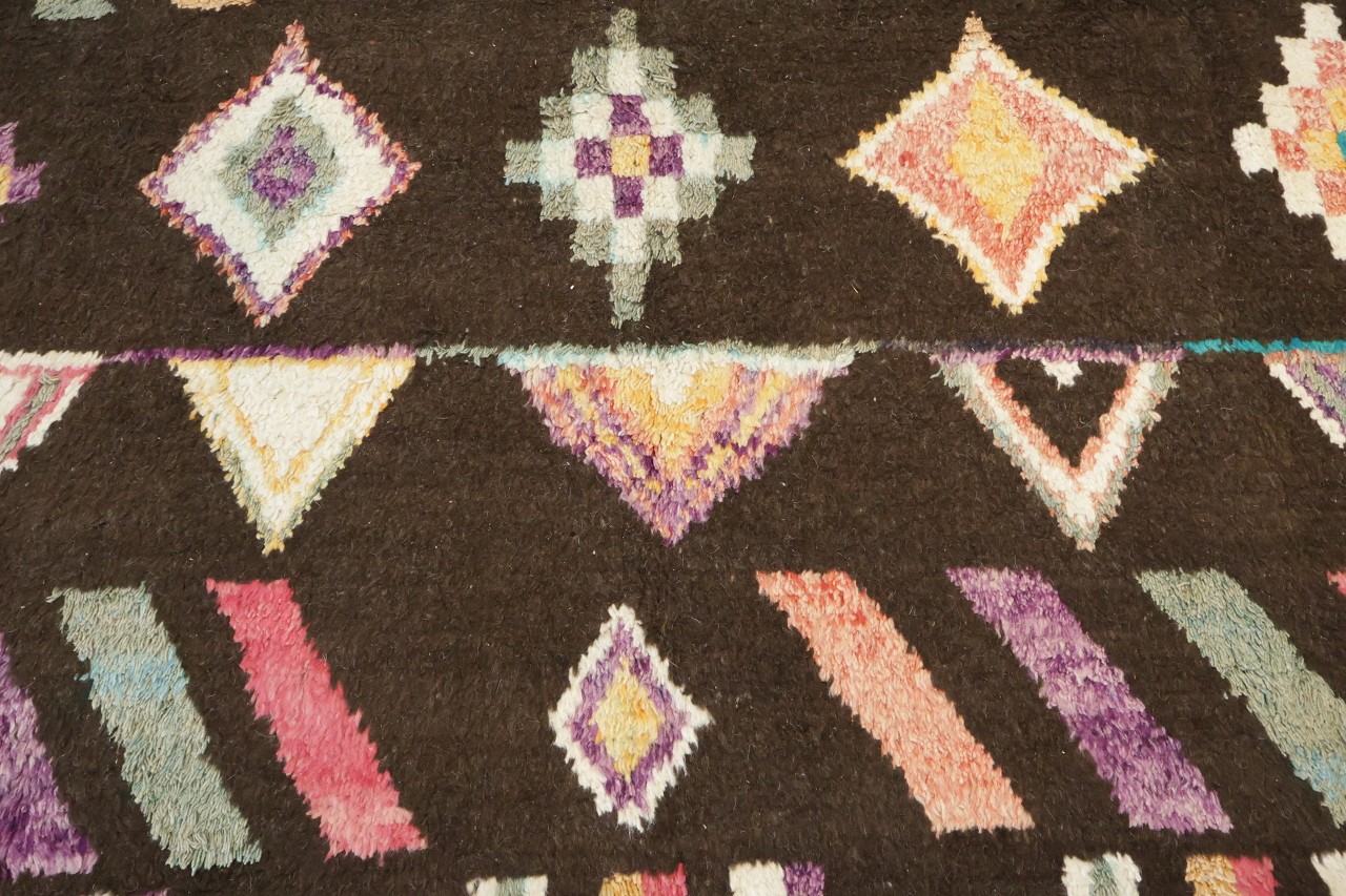 Modern Moroccan Brown Geometric Bright Colors 9×12 Hand-Knotted Wool Area Rug