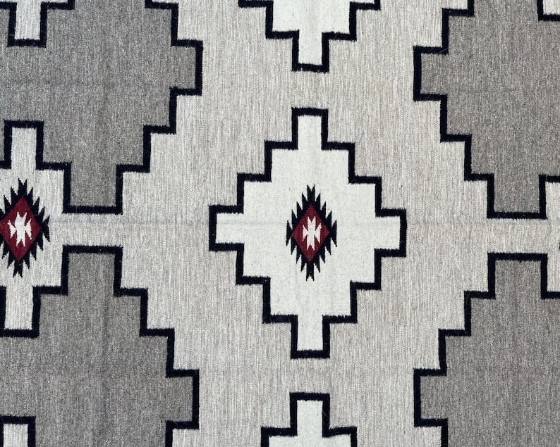 Southwestern Navajo Kilim Wool Rug Handwoven Native American Aztec Wool Area Rug