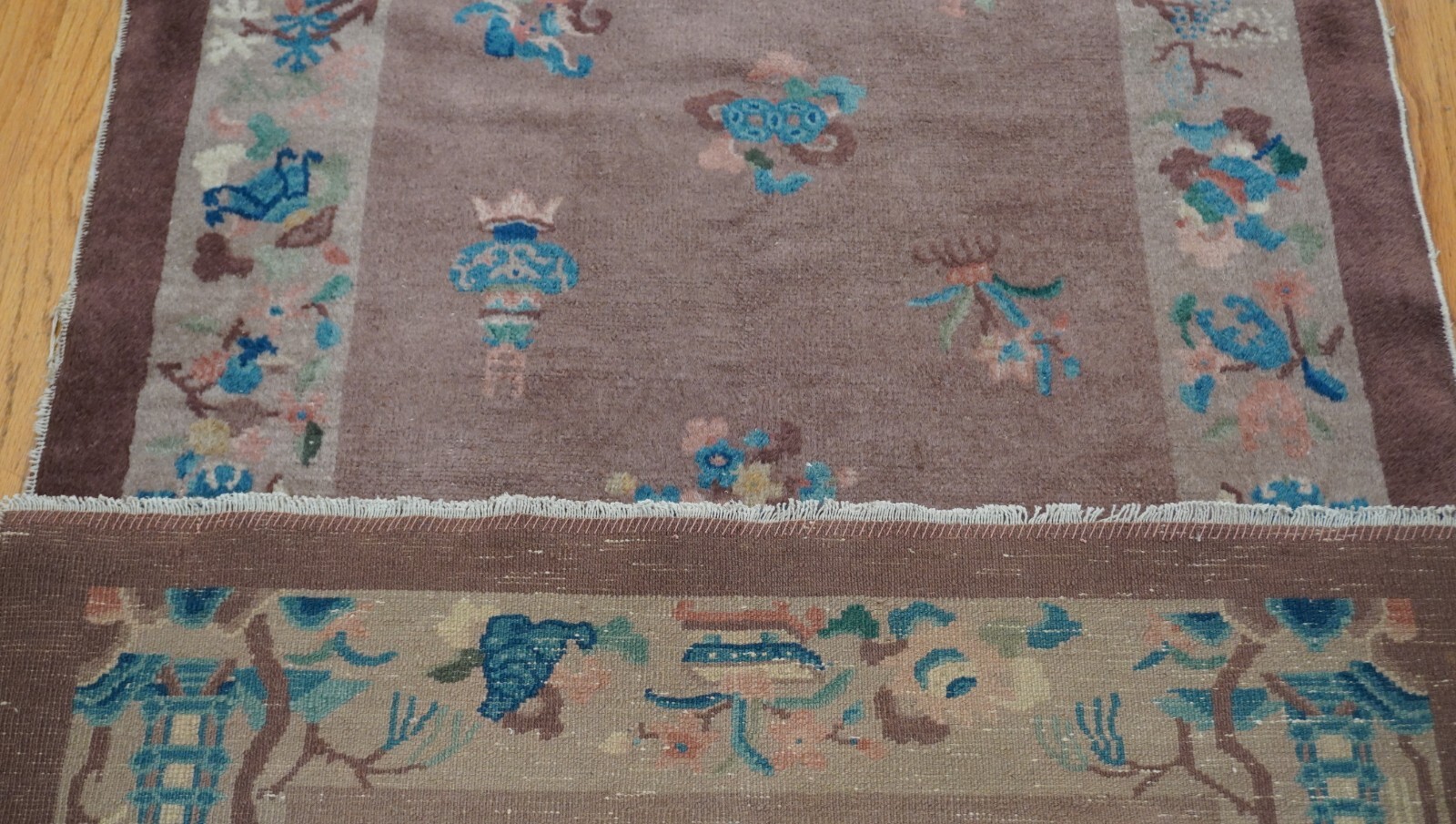 Lovely Antique Chinese Peking Hand Knotted Wool Oriental Rug 3’3″ x 4’10”