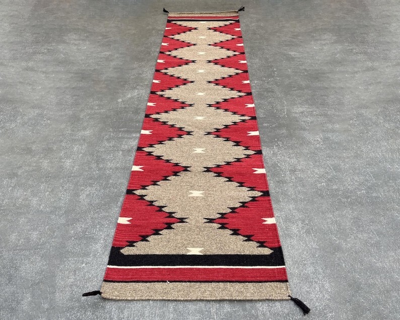 Southwest Navajo Wool Runner Rug Boho Antique Native American Tribal Rug 2×8 ft