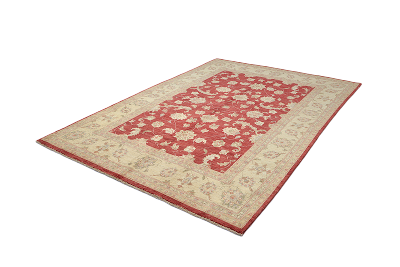 Oriental Medallion Floral Turkish 6′ 3″ x 9′ 1″ Red Hand Knotted Area Rug