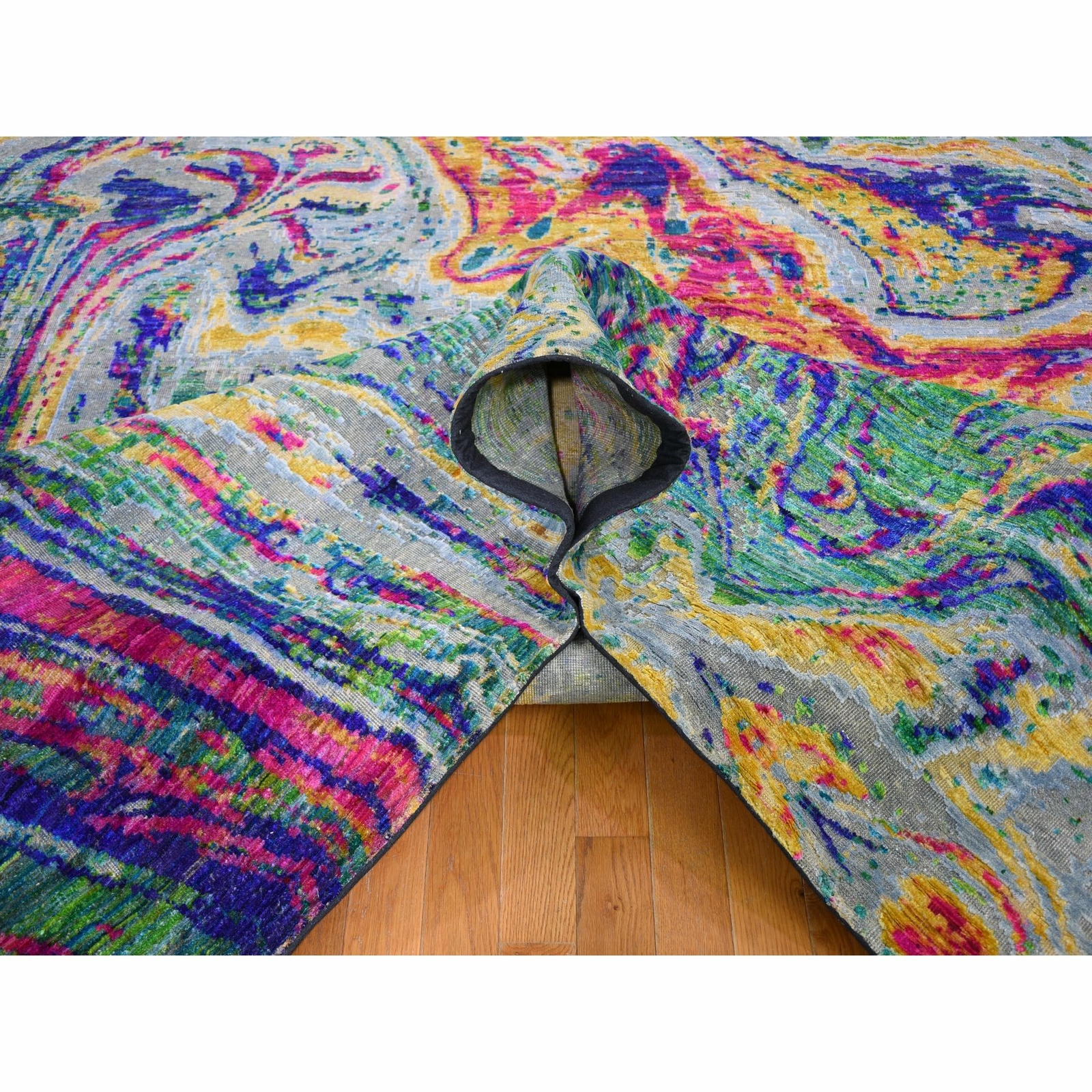 11’7″x14’5″ THE LAVA Oversized Sari Silk Textured Wool Hand Knotted Rug R59270