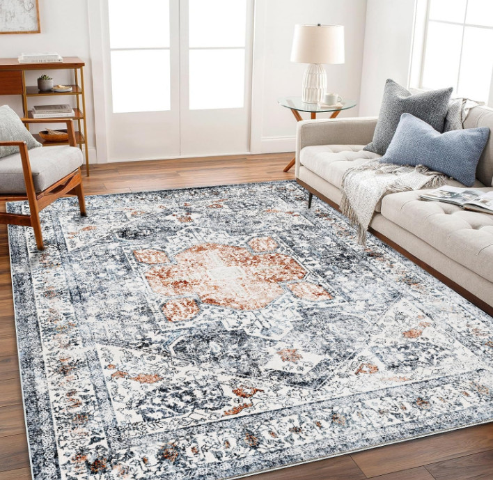 CHAMPLANT Area Rug 6×9 Washable Rug Gray and Orange Vintage Rug Nonslip Carpet