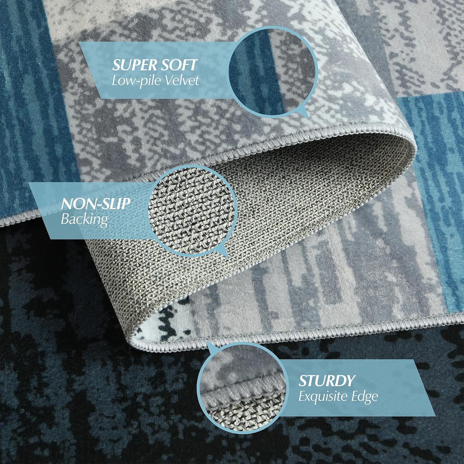 Stylish Blue Geometric Area Rug 5×8 Ft – Machine Washable Home Decor