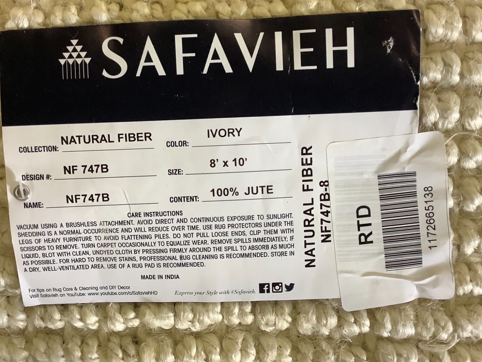 BLEACH / IVORY 8′ X 10′ Flaw in Rug, Reduced Price 1172665138 NF747B-8