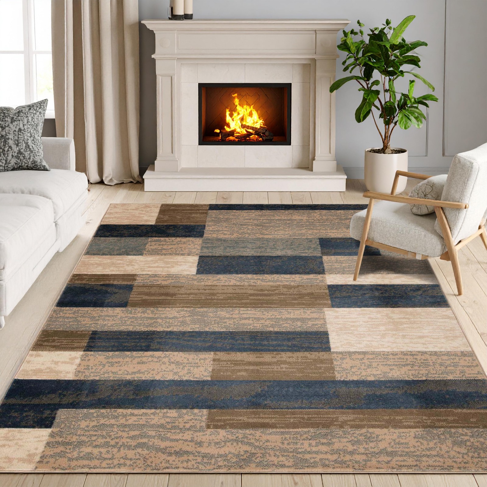Rockwood Modern Geometric Indoor Area Rug, 5’x8′, Midnight Navy Z