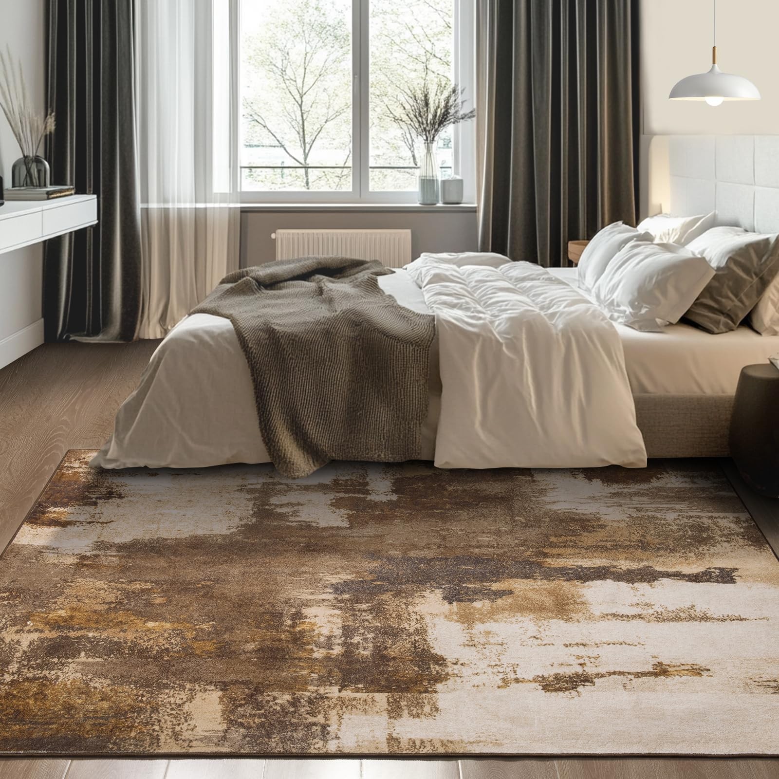 Kelarea Washable Area Rug 4×6, NonSlip Low Pile Abstract Brown