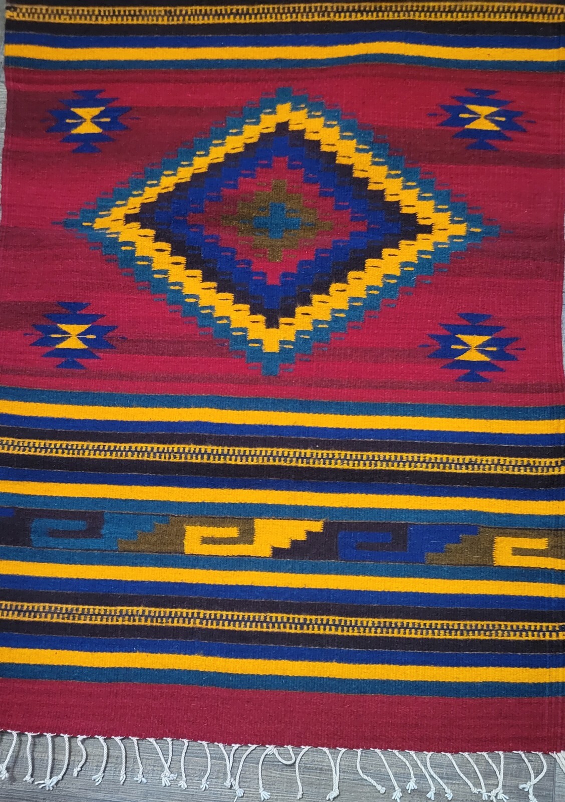Vintage Native Aztek Design Woven Wool Rug 57″ x 32″ Beautiful