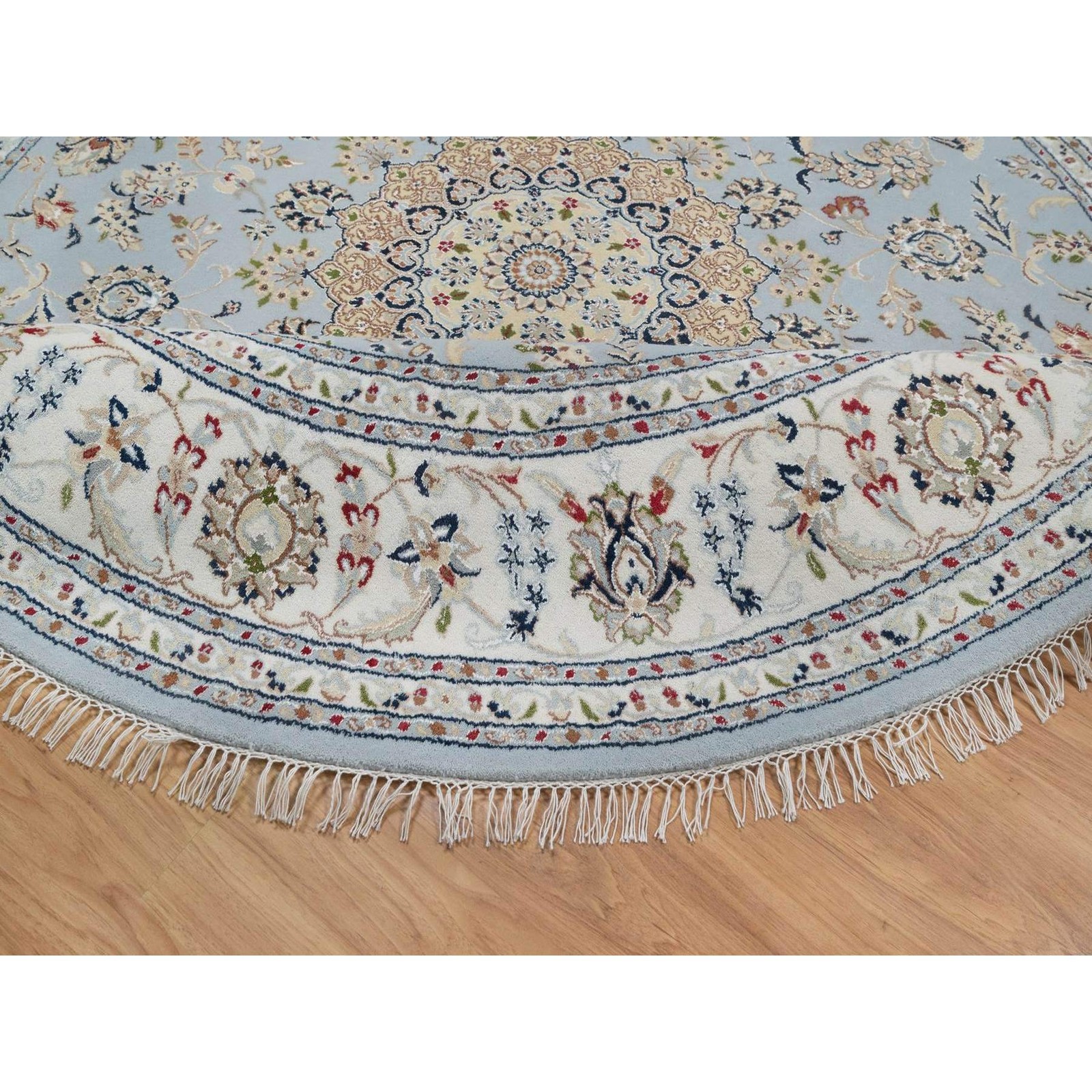 7’9″x7’9″ Light Blue Nain 250 KPSI Hand Knotted Wool and Silk Round Rug 92502