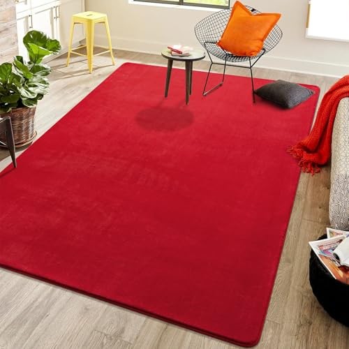 Area Rug for Bedroom Living Room, Solid Non-Slip 6×9 Fluffy 6×9 feet Red