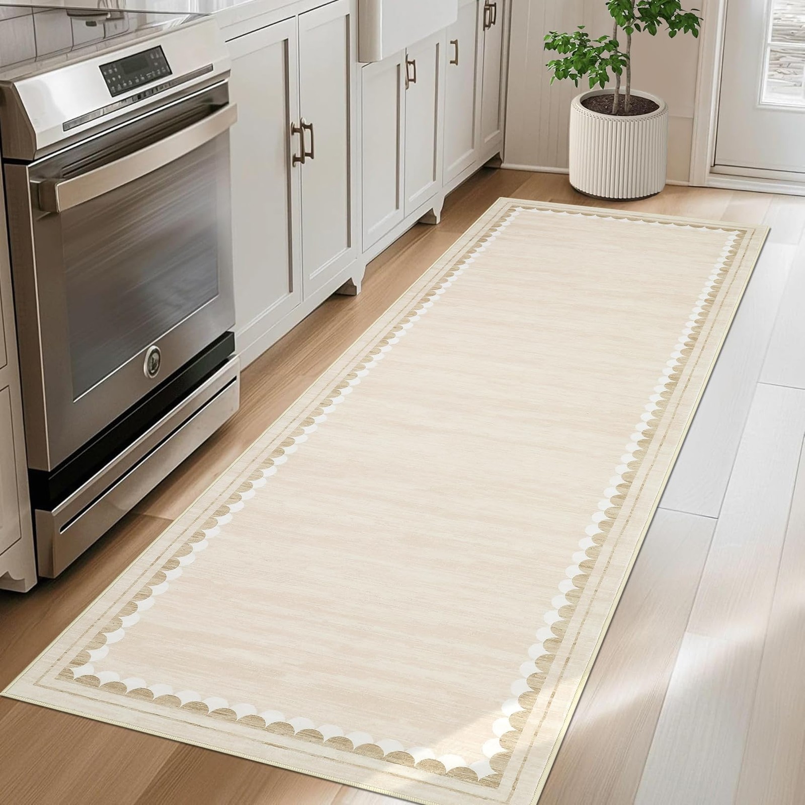 Scalloped 2×6 Runner Rug for Hallway Bathroom Runner Rugs Washable Non Slip K…
