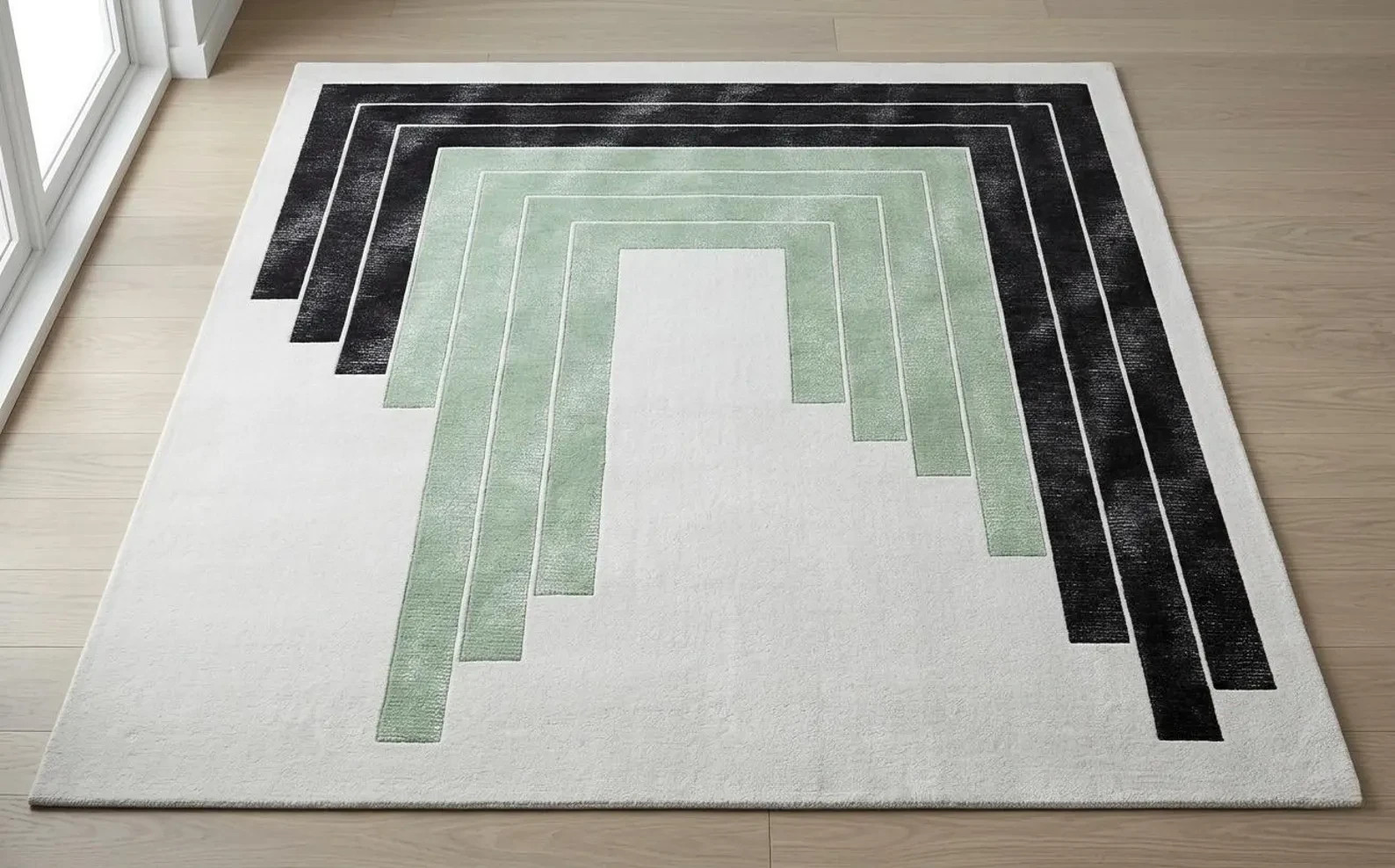 Hand-Tufted Wool Viscose Rug: Modern Sage Green Charcoal Arch Design Carpet Rug