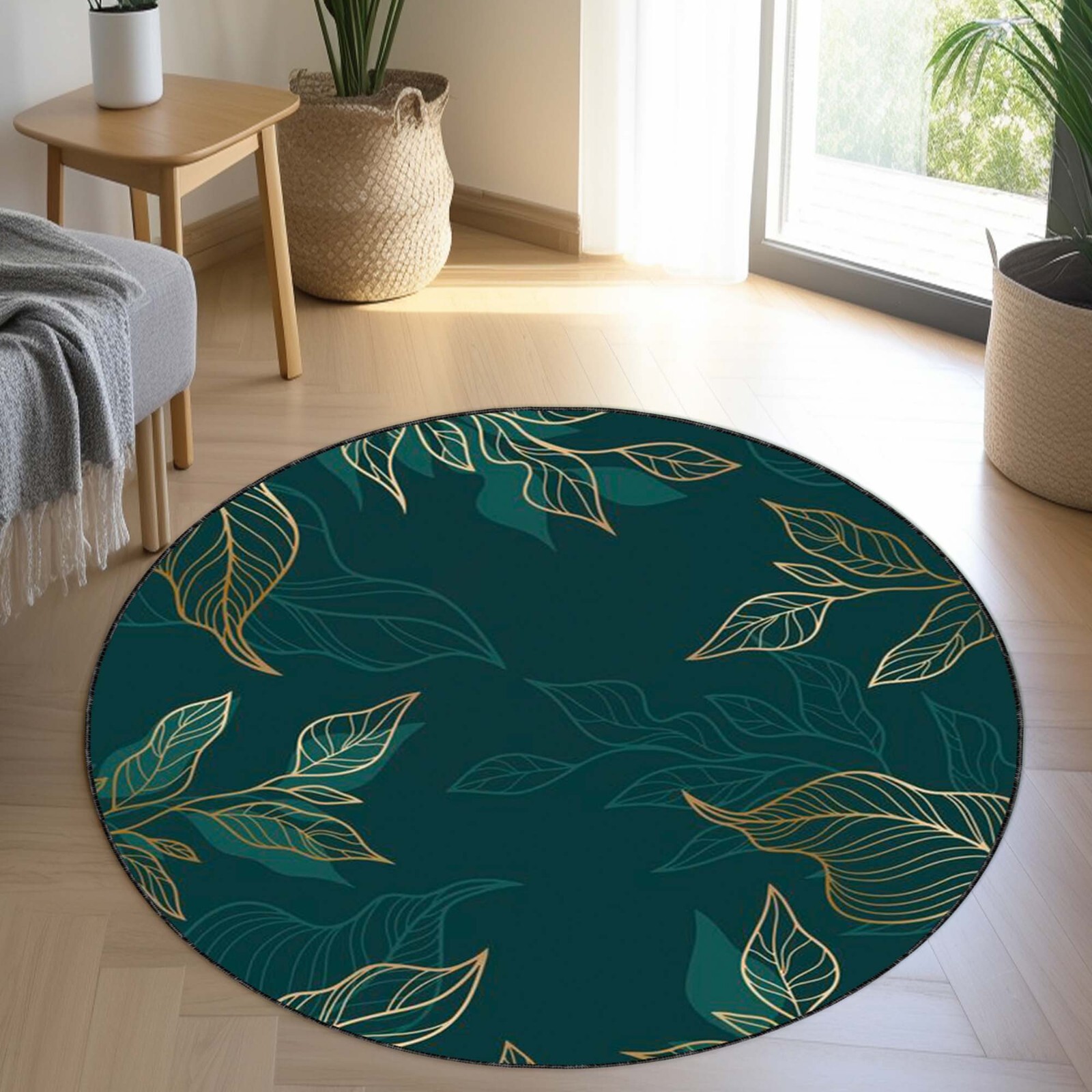 Green Fern Leaves Floor Home Area Rugs Soft Carpet Living Room Yoga Round Mat