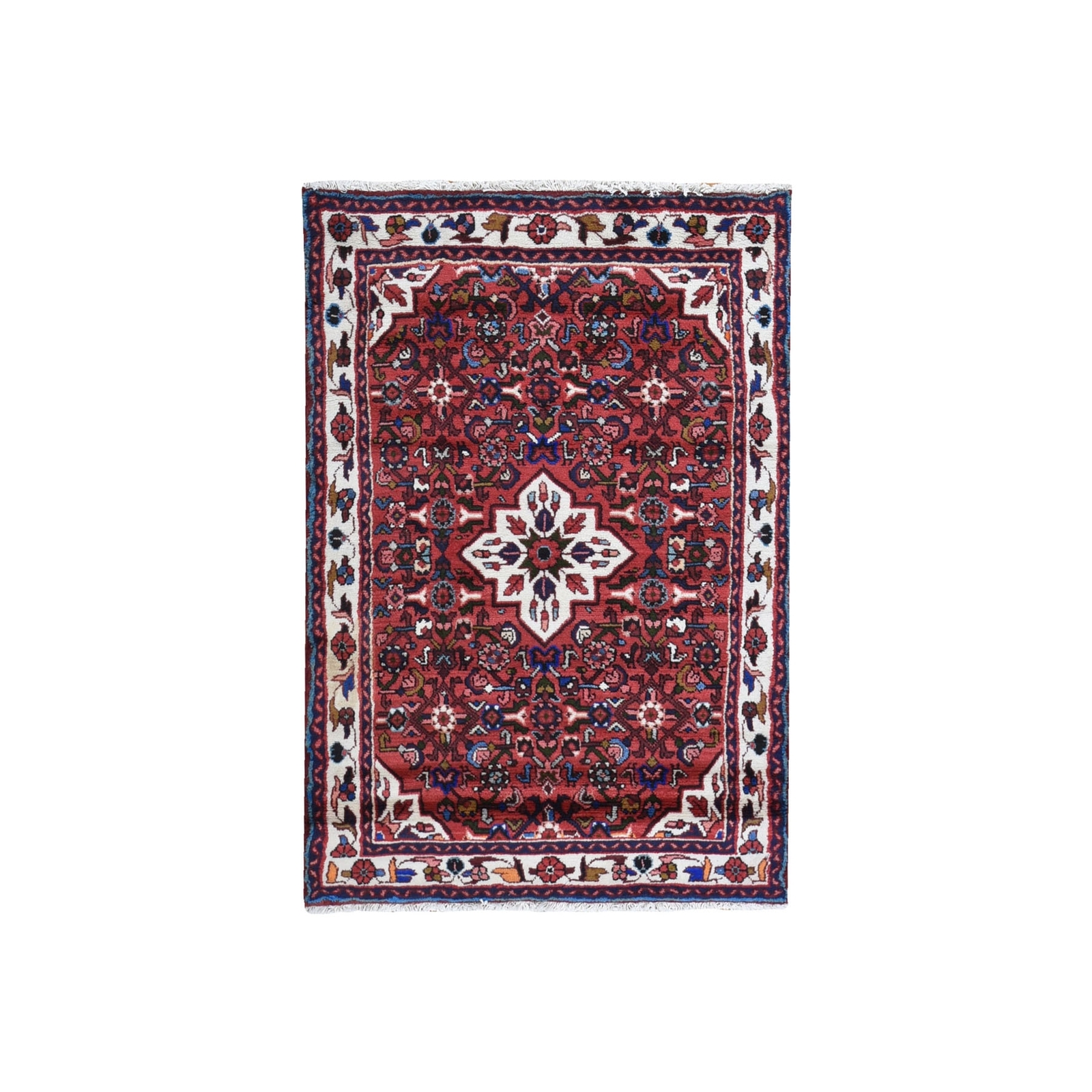 3’6″x5’1″ Red New Farsian Amadan Flower Medallion Design Handknotted Rug R59848