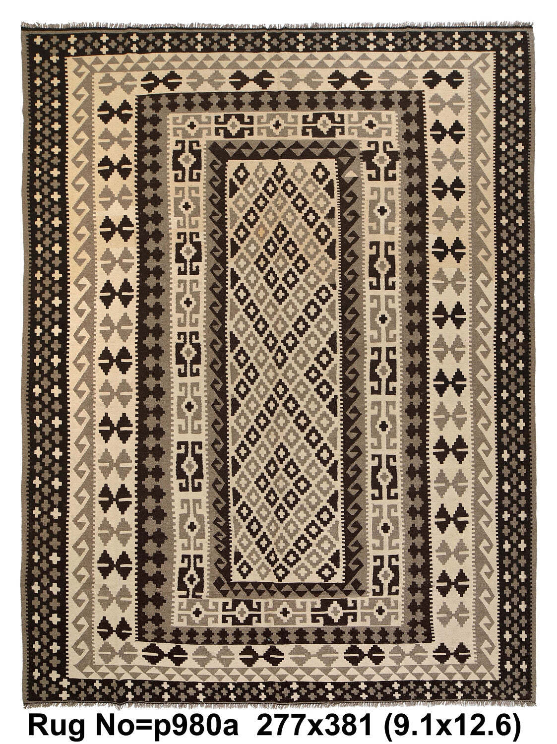 9′ x 13′ Modern Handmade Flat-Weave Kilim Rug #P980