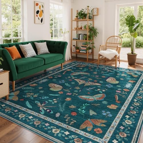 8×10 Area Rugs with Insect Print – Bug Rug Non-Shedding Stain Resistant Soft