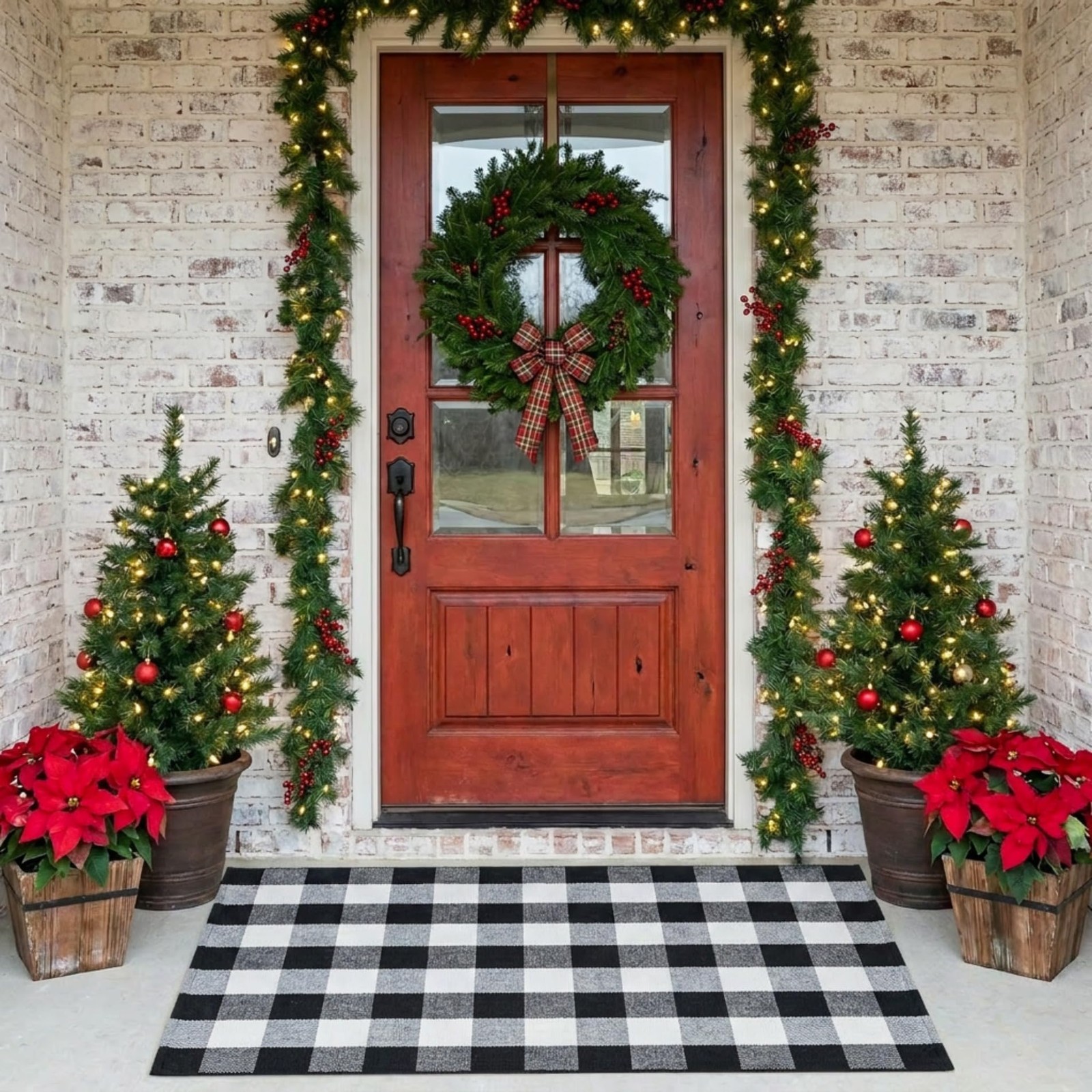 MUBIN Fall Decor Cotton Buffalo Plaid Rug, 3′ x 5′ Black and White Outdoor Ru…