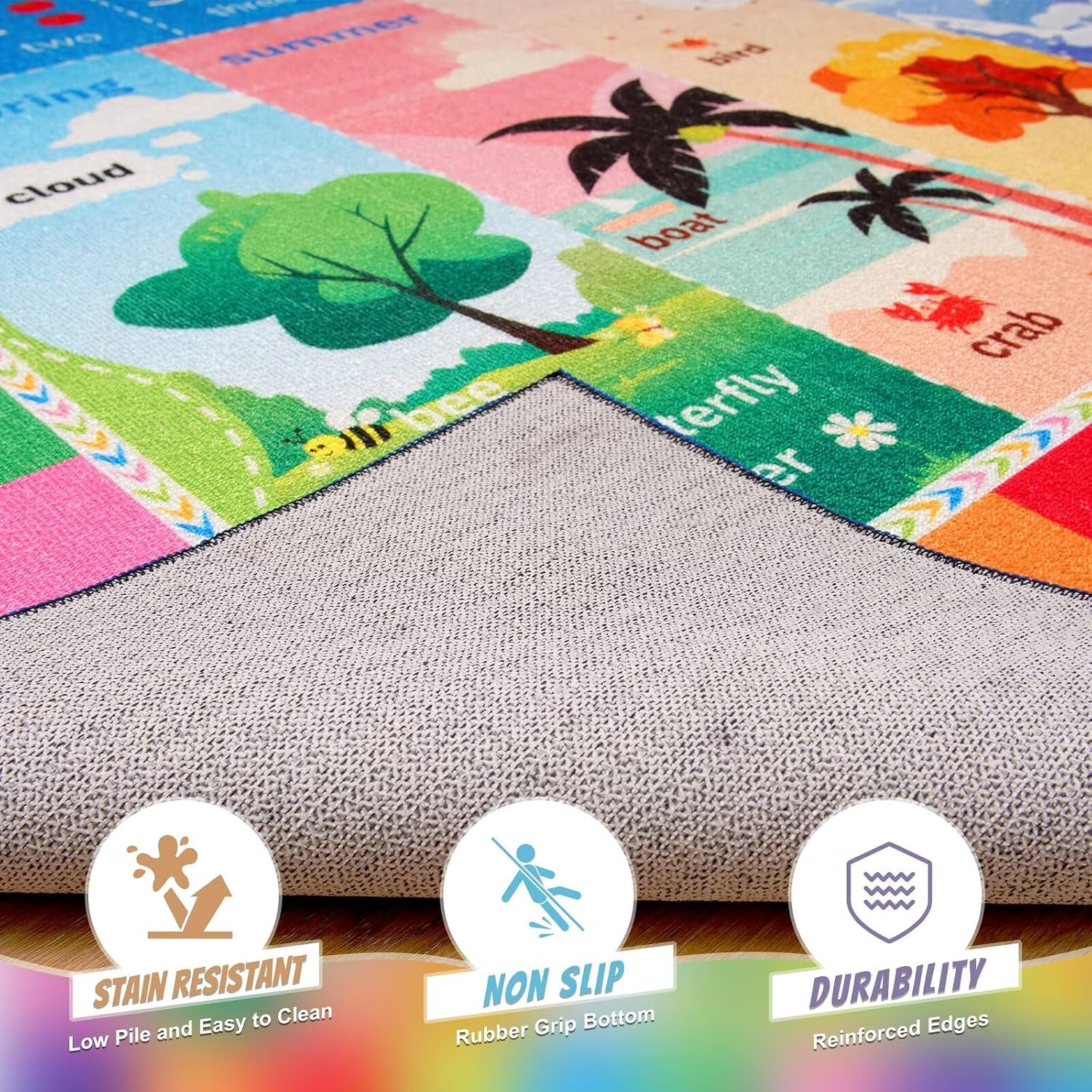 ABC Kids Rug for Playroom, 3X5 Washable Classroom Area Rugs, Educational Play Ma