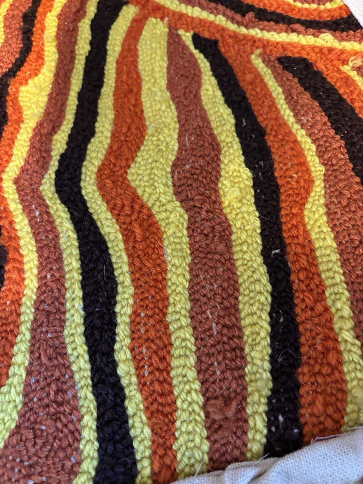 Handmade Woven Rug Groovy 70s 80s Retro Vintage Hippie Orange Yellow Brown Swirl