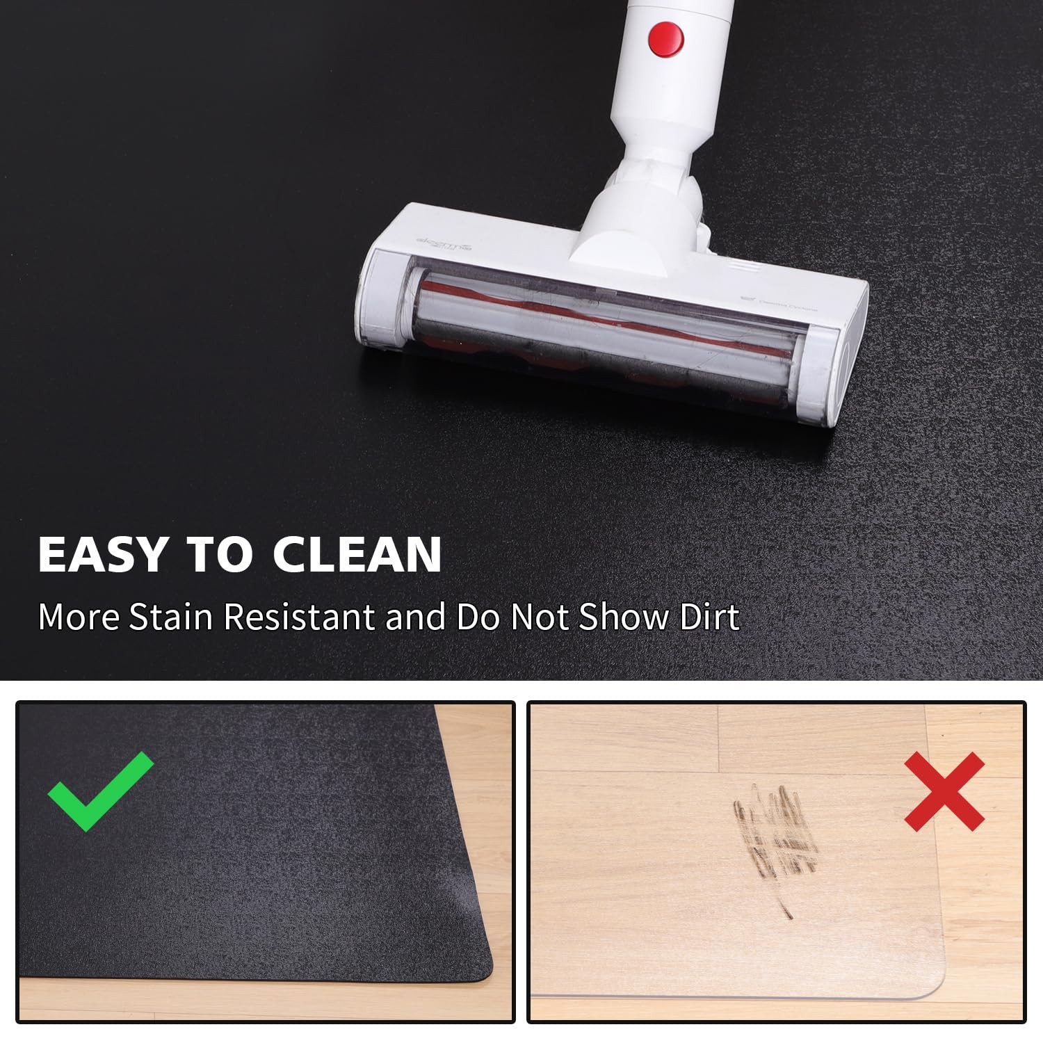 Vinyl Floor Mat for Home, Black Waterproof Area Mat for Under Dining Room Tab…