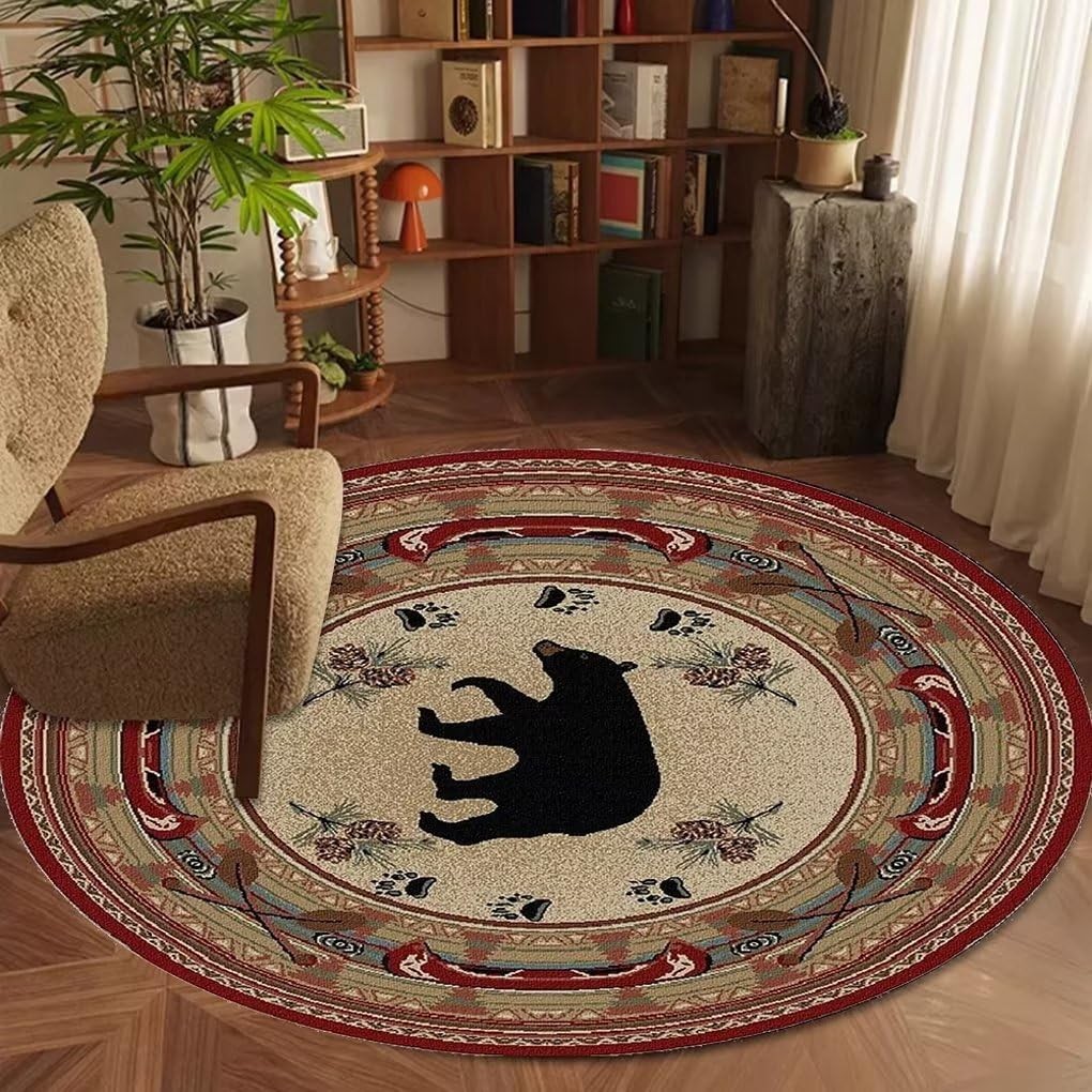 Soyalie 3ft Round Cabin Bear Rugs for Hallway Bathroom Entrance Kitchen Circl…