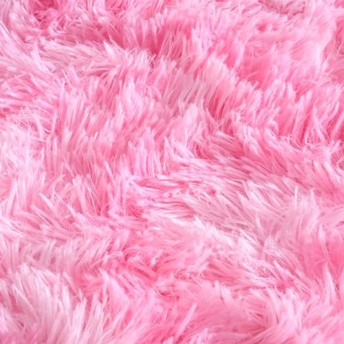 Luxurious 5×8 Feet Fluffy Shaggy Pink Area Rug for Kids & Living Room Decor