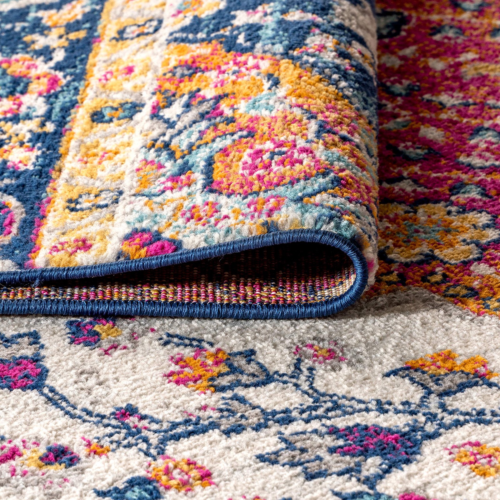 Durable 5×8 Oval Blue Multi Area Rug Pet Friendly Stain Resistant Easy Care
