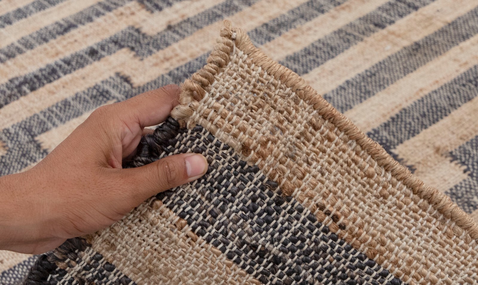 Natural Jute Black High Quality Hand Woven Geometric Boho Style CUSTOMIZED Rug
