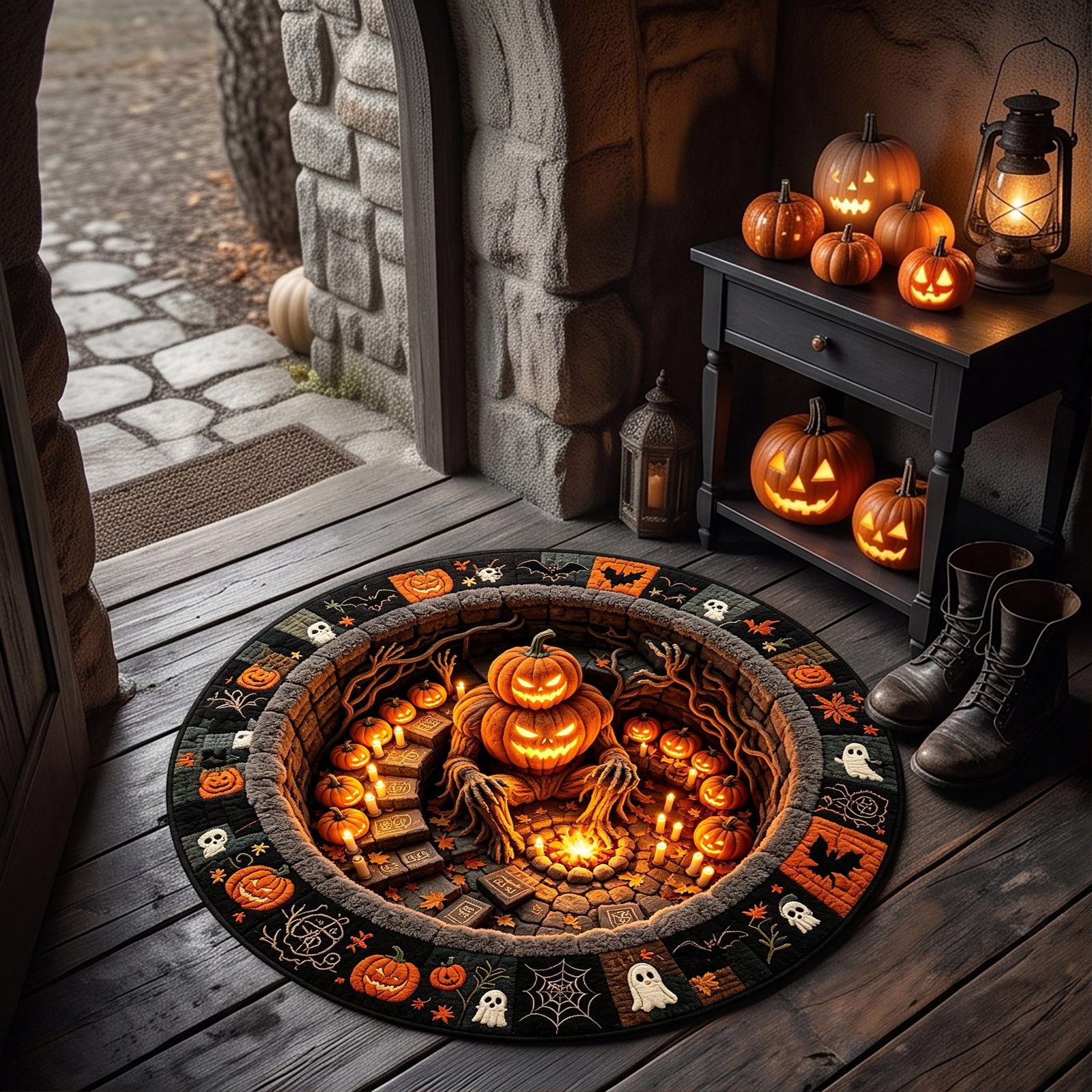 3D Halloween Optical Illusion Rug,Halloweens Quilted Round Rugs ,Soft,60×60cm