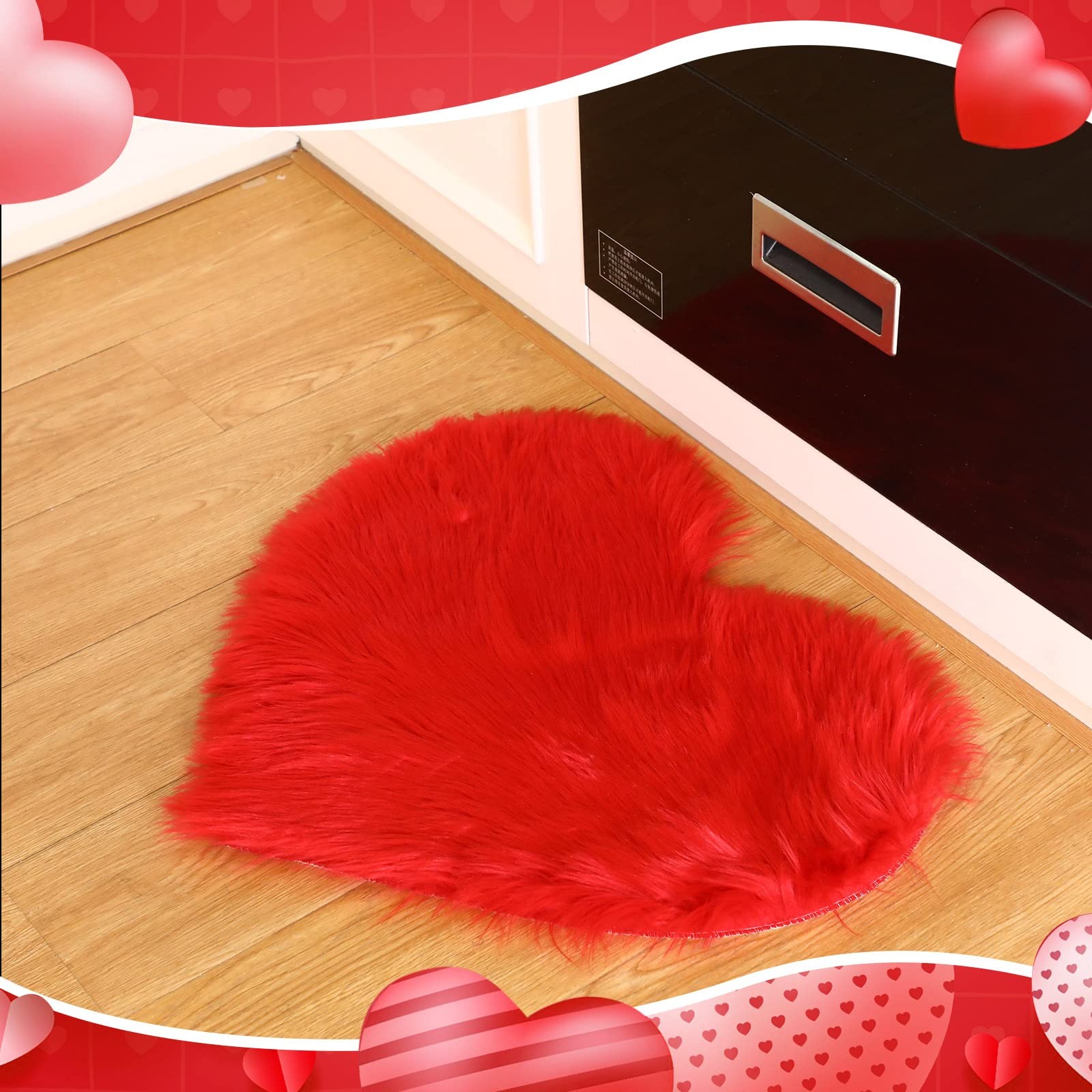 2 PCS 1.64×2 ft Valentines Day Heart Rug Red Pink Fluffy Fur Carpet Bedroom