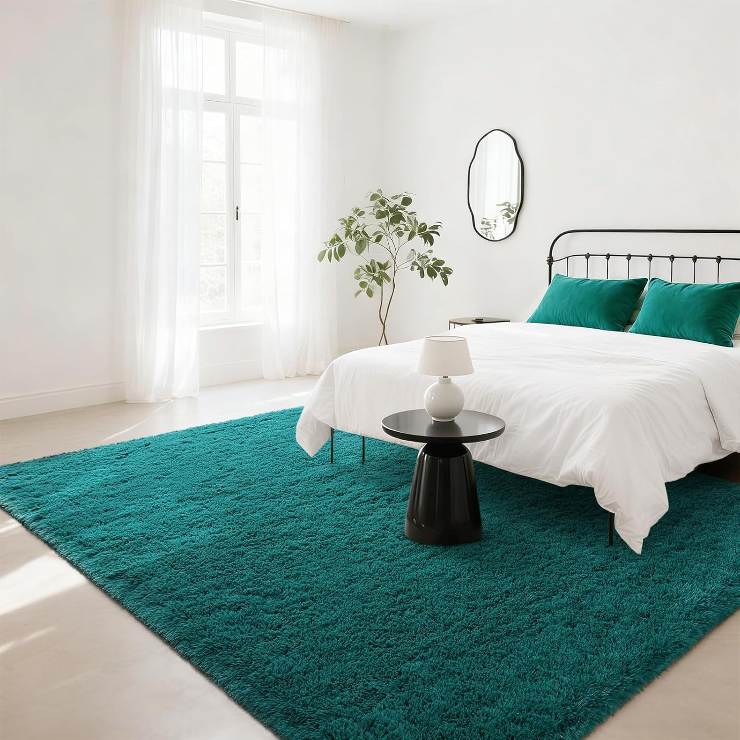 Teal Green Fluffy Rugs for Living Room Bedroom 4X6, Soft Plush Fuzzy