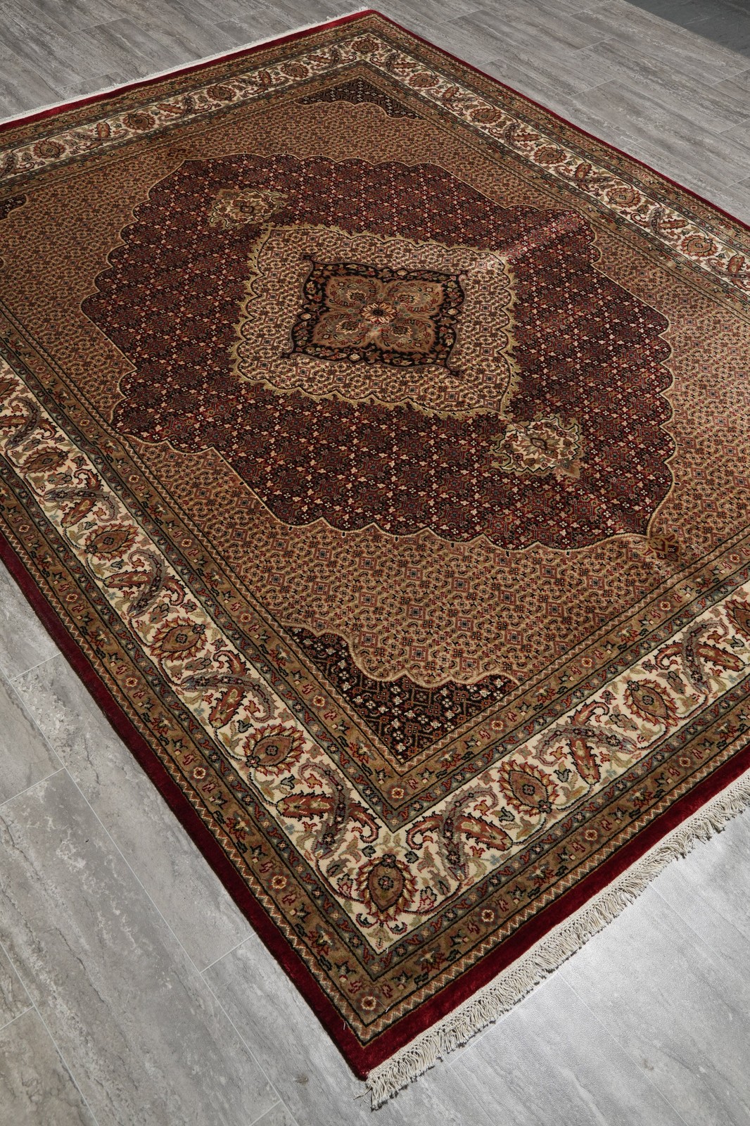 6.6 x 8.3 Wool and Silk Hand-Knotted Tabriiz Mahii Herrati Area Rug #F-3070